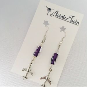 4 Engine Airplane Earrings w/ Purple Glass Beads